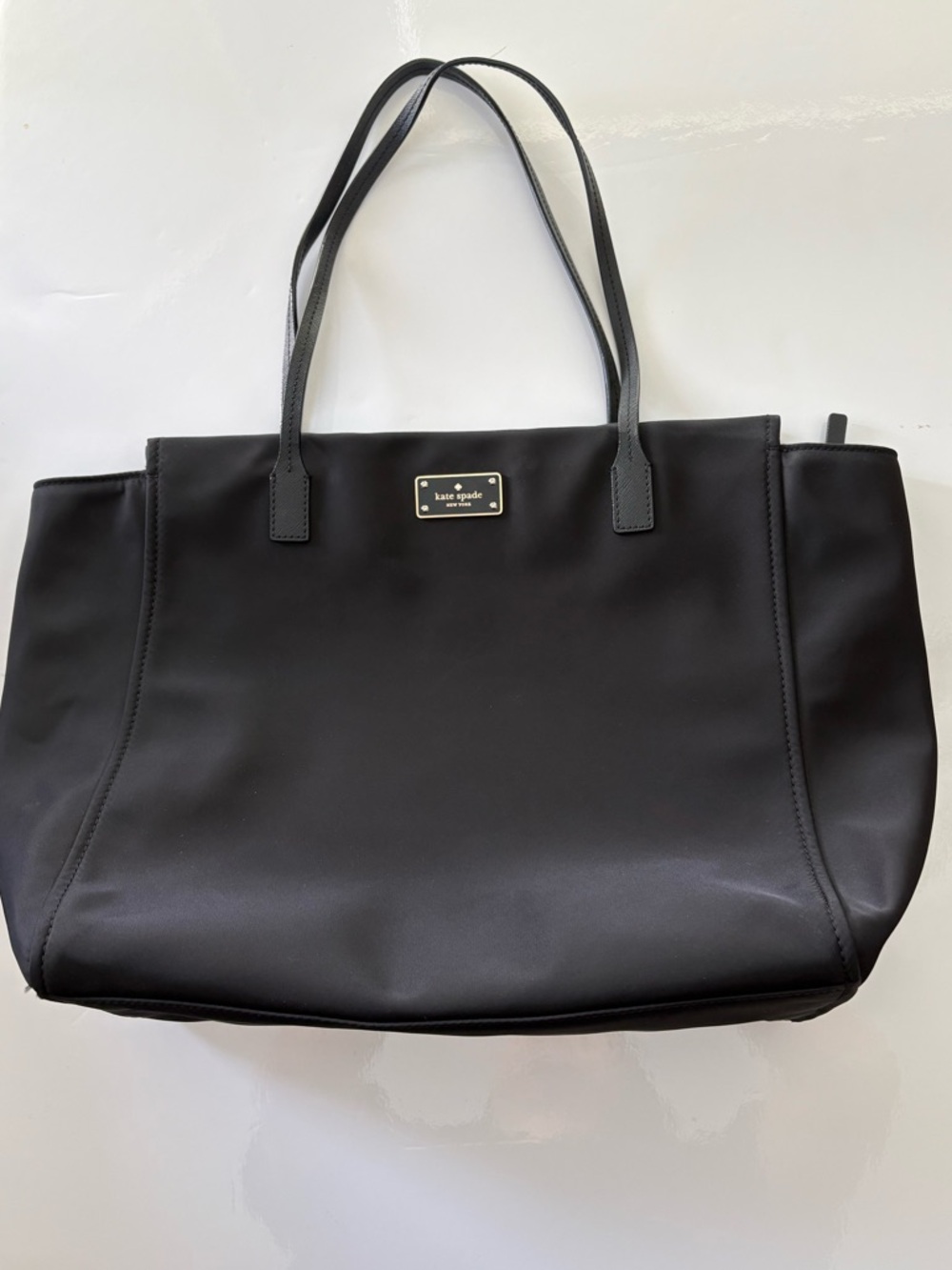 Kate Spade Black Nylon Tote with Gold Logo Plaque